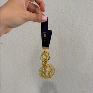 Dior Gold-Tone Embellished Key Charm with Navy Ribbon (GWP)